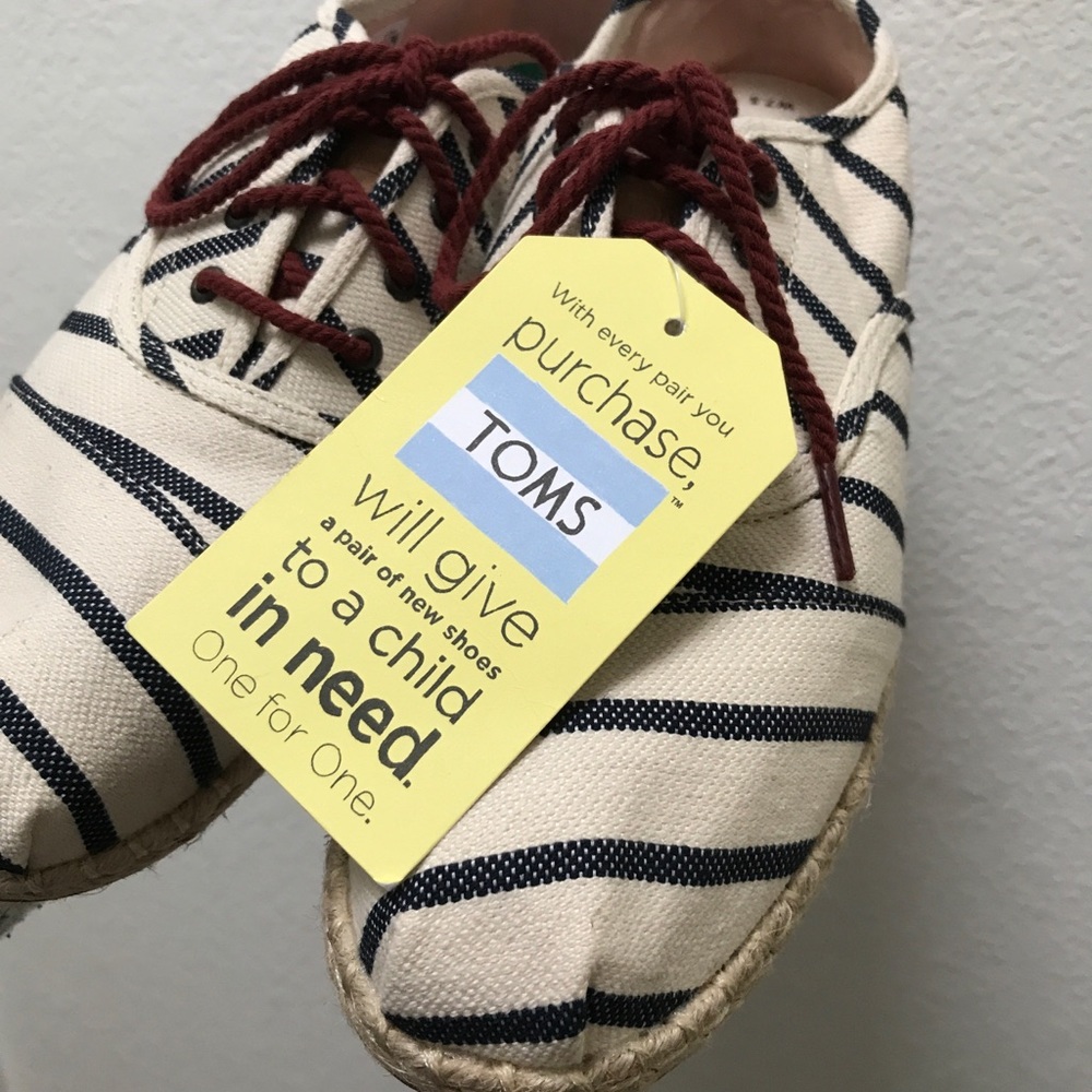 Toms Navy striped lace up espadrille shoes